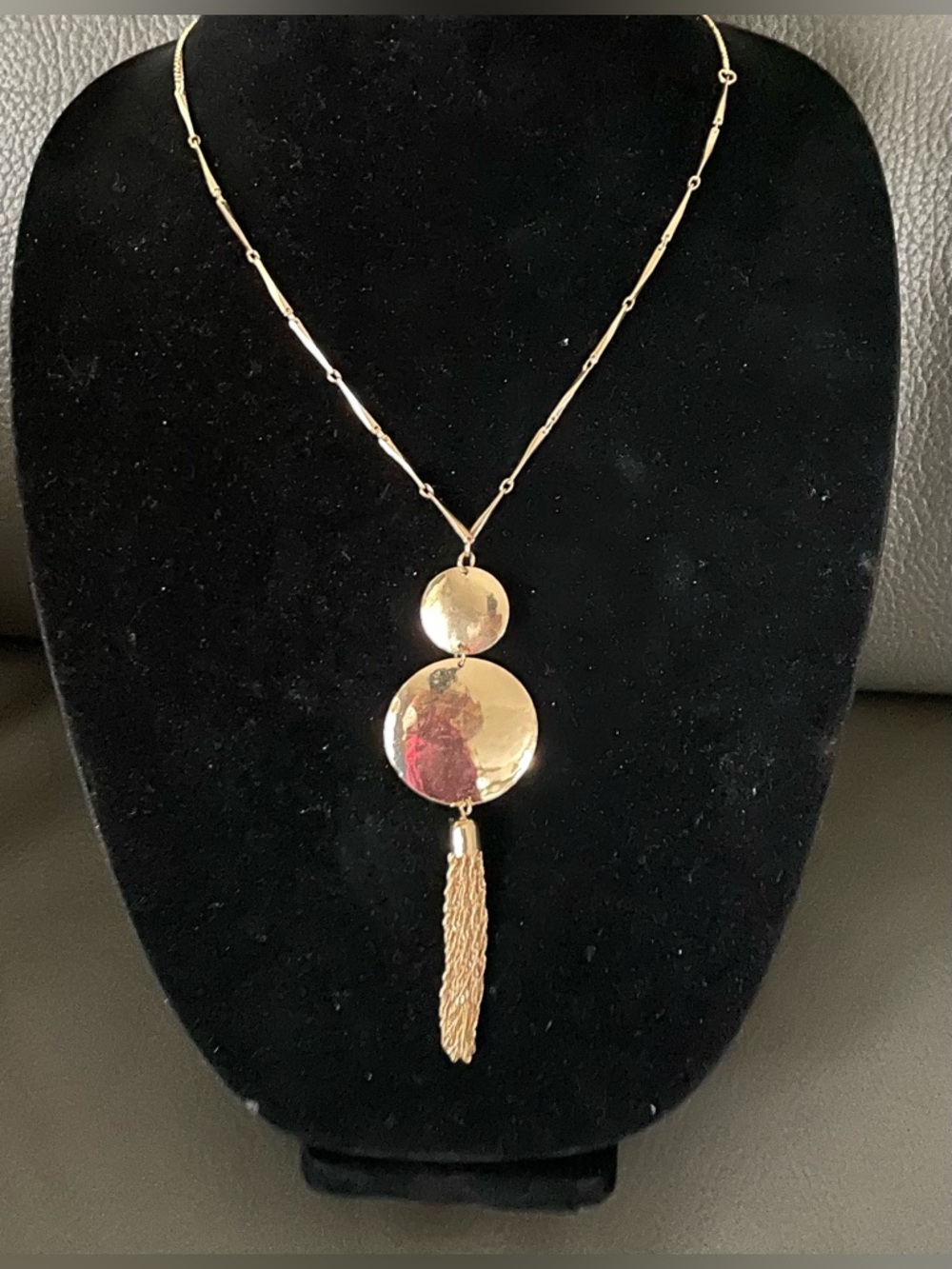 Nickel Free Long Beautiful Gold-Tone Double Disc Tassel Necklace